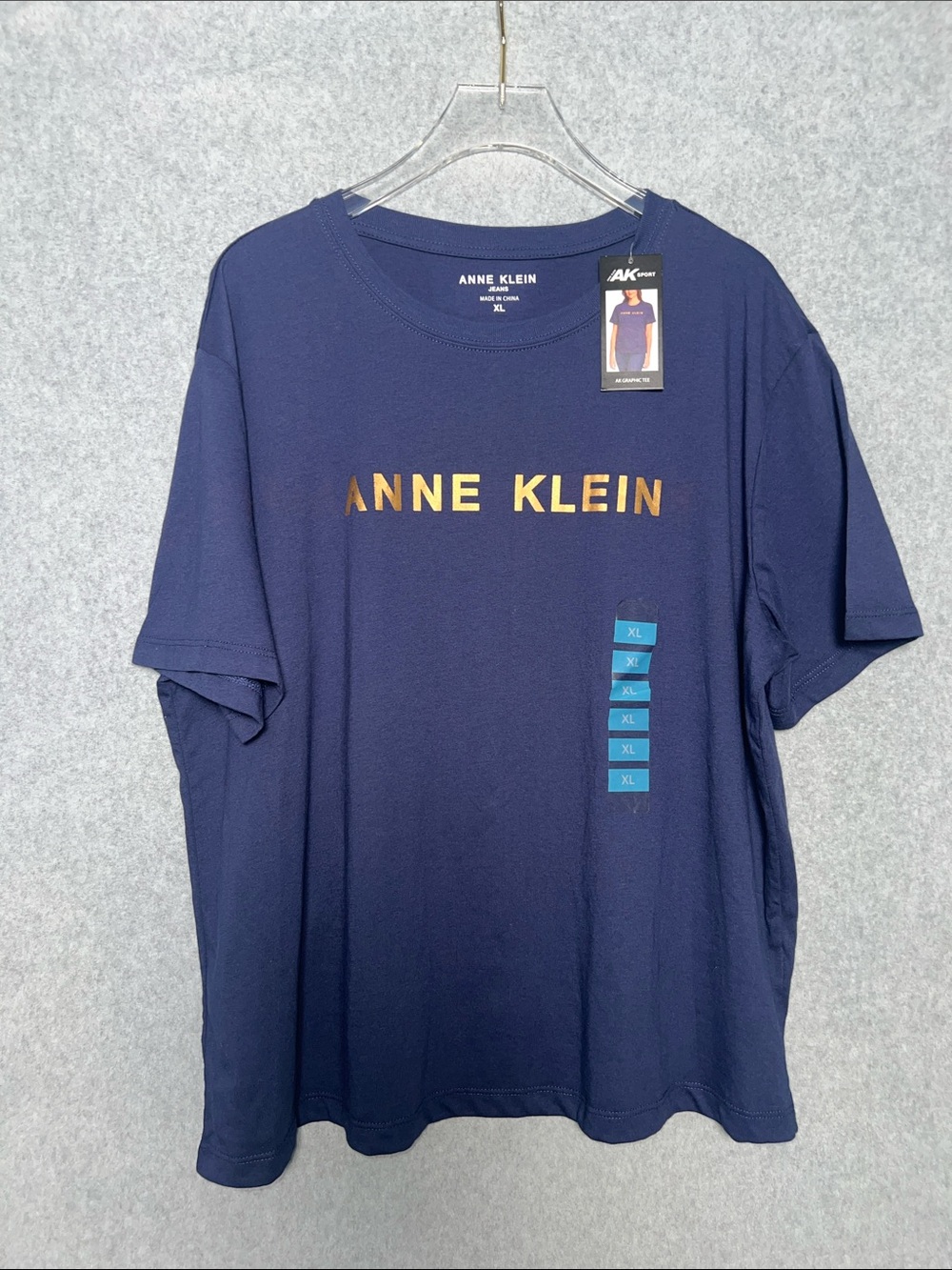 Anne Klein Navy Short-Sleeve Tee with Gold Logo